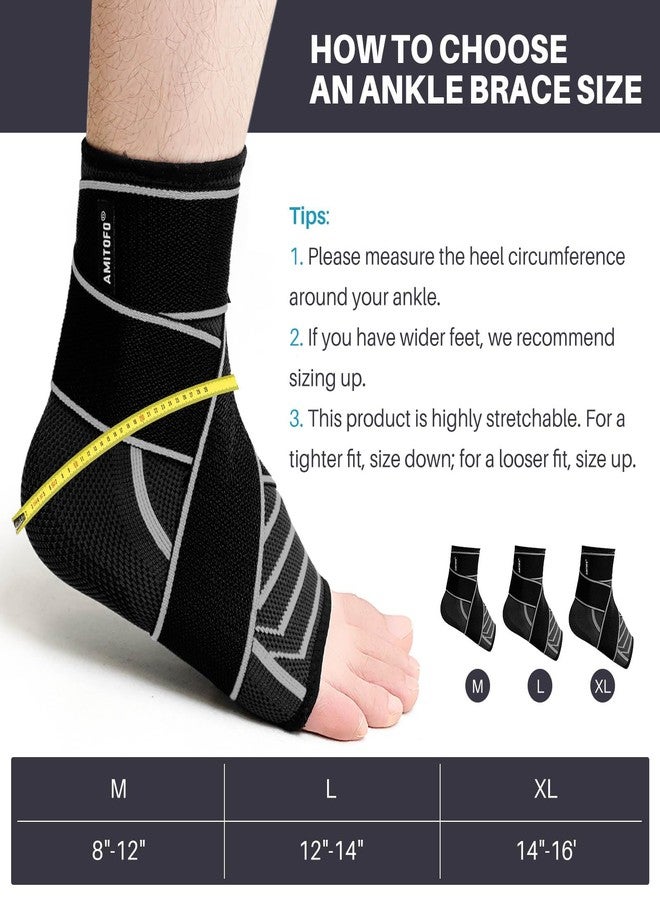 AMITOFO Ankle Brace for Sprained Ankle: Plantar Fasciitis and Achilles Tendonitis Relief, Heel Support for Men and Women with Strap for Foot Swelling and Compression (Single, Black Gray, Large) - Image 2