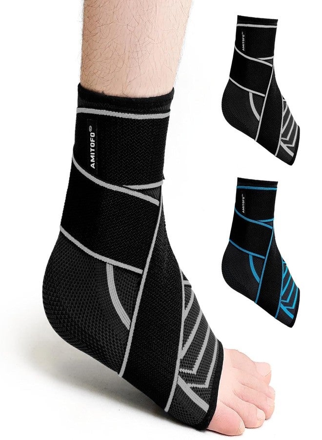 AMITOFO Ankle Brace for Sprained Ankle: Plantar Fasciitis and Achilles Tendonitis Relief, Heel Support for Men and Women with Strap for Foot Swelling and Compression (Single, Black Gray, Large) - Image 1