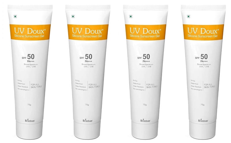 Brinton Brinton Healthcare UvDoux Face Body Sunscreen gel with SPF 50 PA in Matte Finish and Oil Free Formula Water Resistant Sunscreen Protection against UVAUVB Rays75 gm x Pack of 4 - Image 1