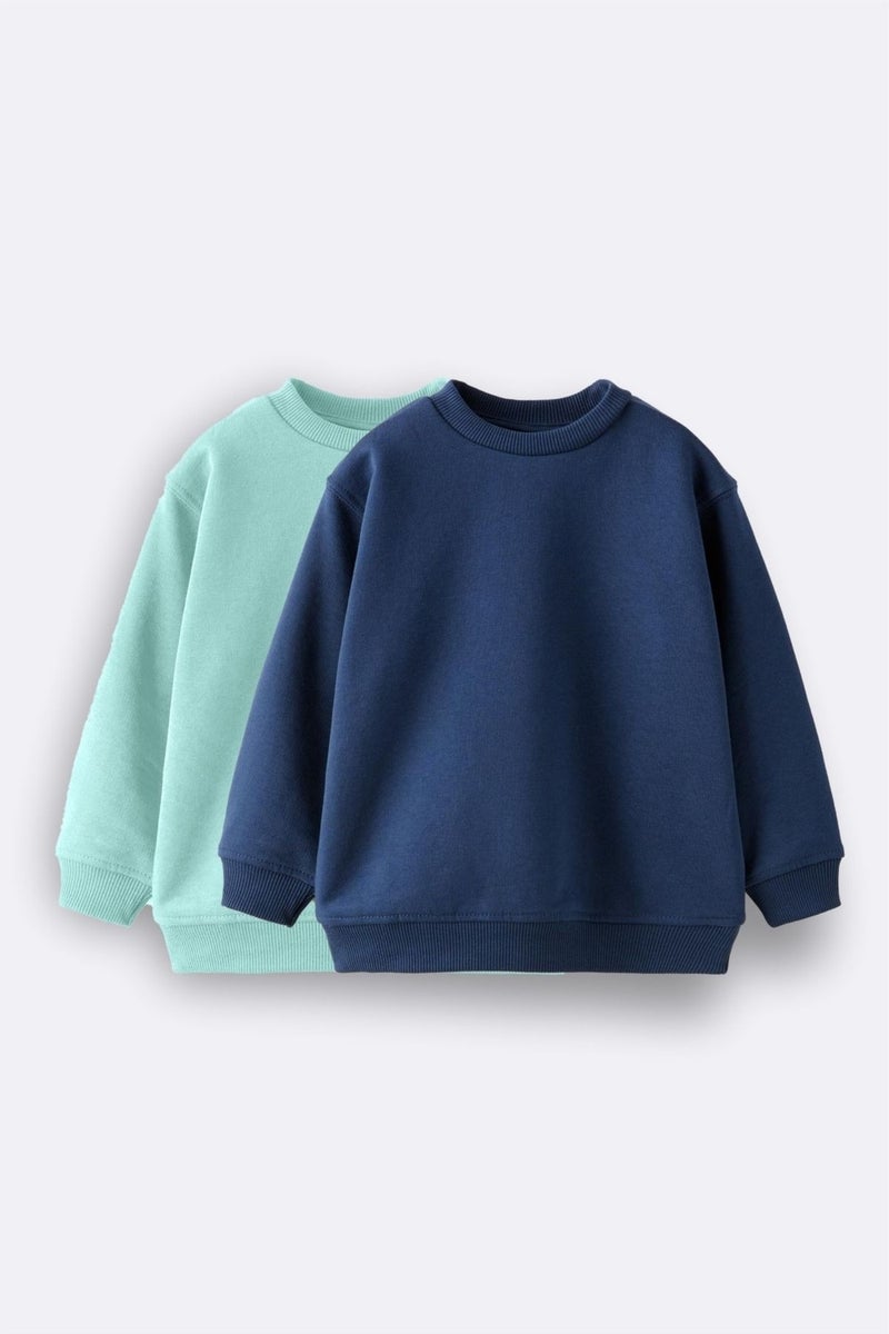 Zuzunga 2-Pack Basic Raised Kids Sweatshirt 3-10 Years Old Water Green-Navy Blue  - Image 1