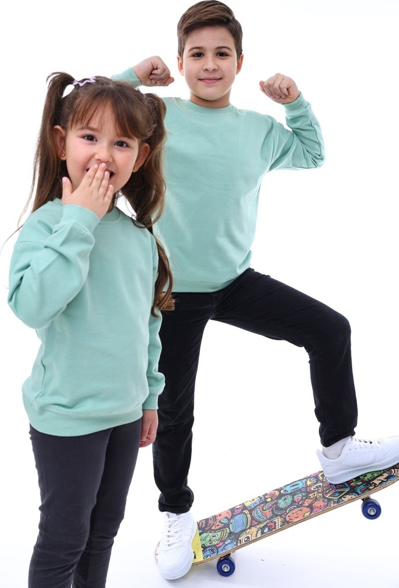 Zuzunga 2-Pack Basic Raised Kids Sweatshirt 3-10 Years Old Water Green-Navy Blue  - Image 2