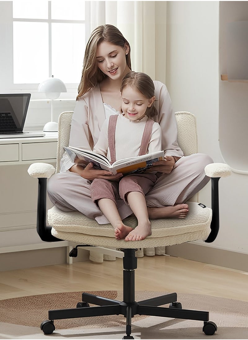 DROGO Criss Cross Legged Office Chair for Work at Home, Breathable Fabric, Flip up Armrest, Adjustable Height & Tilt Lock Recline Accent Chair for Long Hours Sitting Comfort | Swivel Computer Chair for Home Office Beige  - Image 2