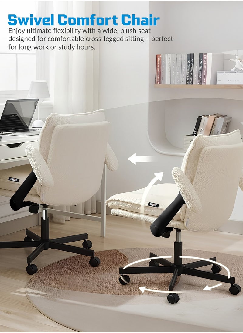 DROGO Criss Cross Legged Office Chair for Work at Home, Breathable Fabric, Flip up Armrest, Adjustable Height & Tilt Lock Recline Accent Chair for Long Hours Sitting Comfort | Swivel Computer Chair for Home Office Beige  - Image 4