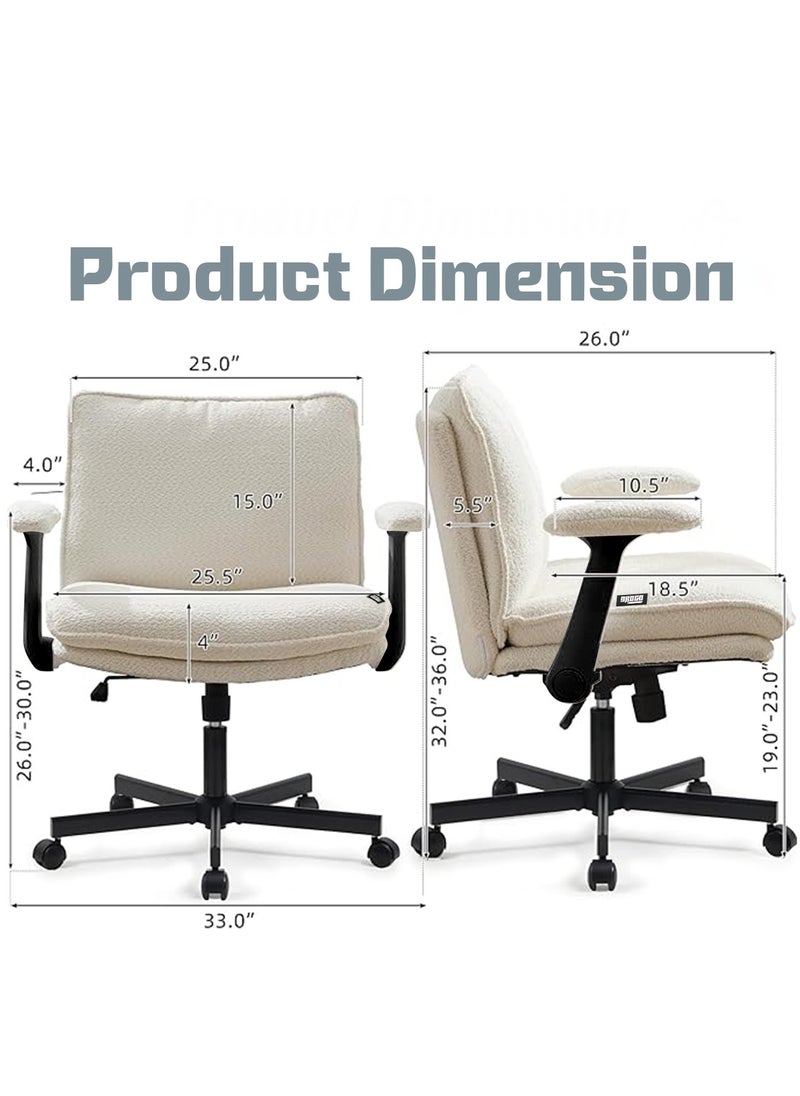 DROGO Criss Cross Legged Office Chair for Work at Home, Breathable Fabric, Flip up Armrest, Adjustable Height & Tilt Lock Recline Accent Chair for Long Hours Sitting Comfort | Swivel Computer Chair for Home Office Beige  - Image 3