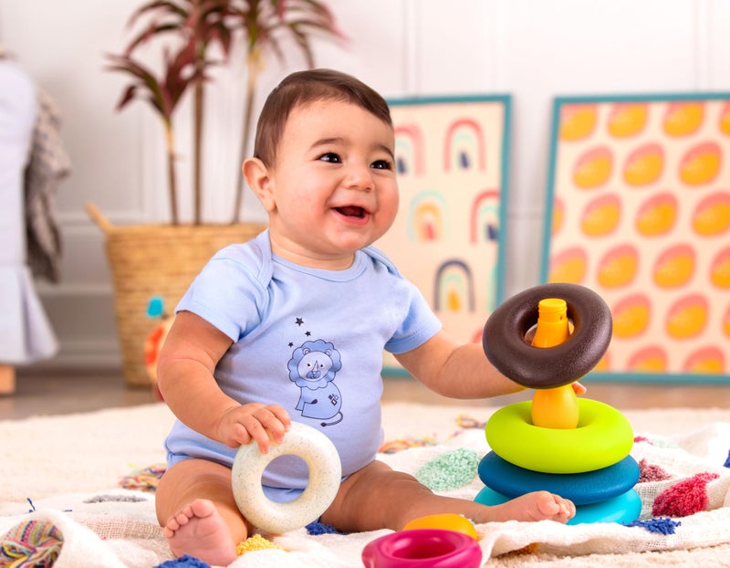 B. toys â€“ Stacking Rings â€“ Textured Ring Stacker for Babies â€“ Early Development Toys â€“ 100% Non â€“ Toxic â€“ Fun & Educational â€“ Great for Dexterity & Cognitive Skills - Image 2