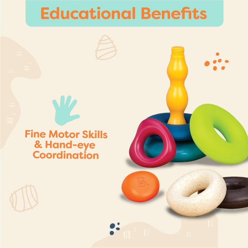 B. toys â€“ Stacking Rings â€“ Textured Ring Stacker for Babies â€“ Early Development Toys â€“ 100% Non â€“ Toxic â€“ Fun & Educational â€“ Great for Dexterity & Cognitive Skills - Image 4