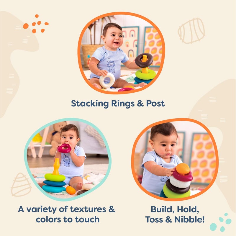 B. toys â€“ Stacking Rings â€“ Textured Ring Stacker for Babies â€“ Early Development Toys â€“ 100% Non â€“ Toxic â€“ Fun & Educational â€“ Great for Dexterity & Cognitive Skills - Image 3