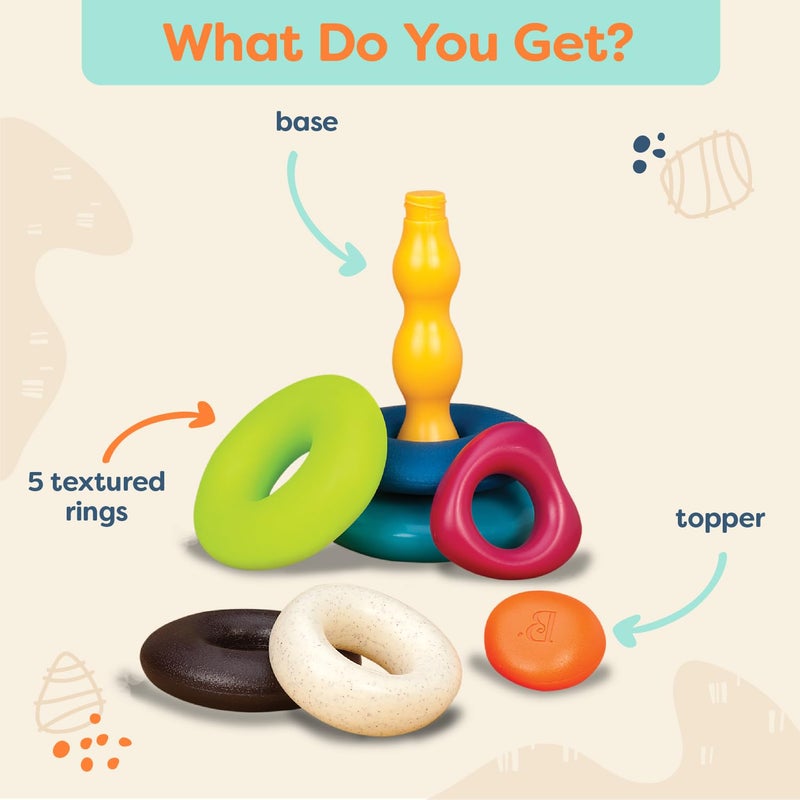 B. toys â€“ Stacking Rings â€“ Textured Ring Stacker for Babies â€“ Early Development Toys â€“ 100% Non â€“ Toxic â€“ Fun & Educational â€“ Great for Dexterity & Cognitive Skills - Image 5