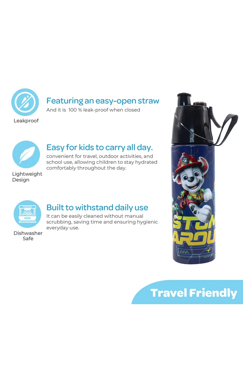 مون MOON Licensed Paw Petrol Kids Water Bottle with Mist Spray Nozzle Stainless Steel Bottle for Boys & Girls | School, Outdoor, Camping, Hiking | Spill-Proof Carry Loop | Ideal for Summers and Winters