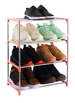 Generic Shoe Rack Free Standing Shoe Rack Simple Stainless Steel Shoe Rack Stackable and Adjustable Shoe Storage Organizer,Suit for Entryways, Hallways and Closets (4-Tier, Pink)  - Image 1