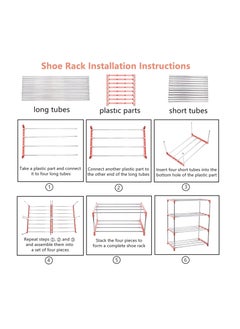 Generic Shoe Rack Free Standing Shoe Rack Simple Stainless Steel Shoe Rack Stackable and Adjustable Shoe Storage Organizer,Suit for Entryways, Hallways and Closets (4-Tier, Pink)  - Image 5