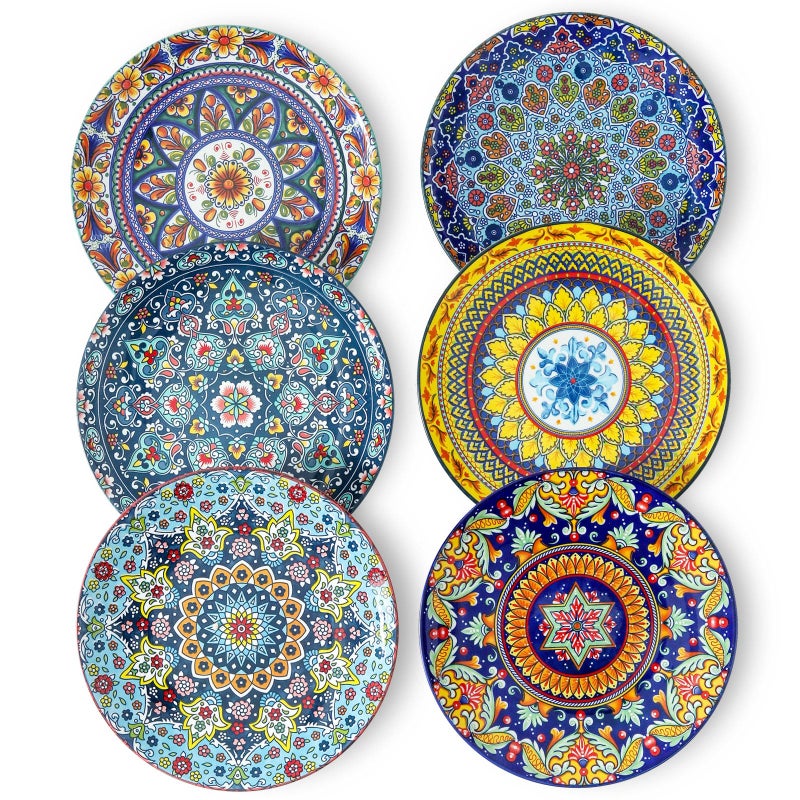 glowworm Salad Plates Set of 6 85 Inch Ceramic Dinner Plates Colorful Bohemian Dessert Plates Set for Kitchen Restaurant Housewarming Gift Microwave Oven and Dishwasher Safe