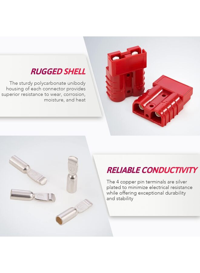 قطعتان من موصلات الأسلاك، طقم قابس حزمة أسلاك ٥٠ أمبير لكابلات قياس ٦ إلى ١٢، طقم فصل سريع للبطارية من ١٢ فولت إلى ٣٦ فولت للسيارات والدراجات والمركبات الرباعية والرافعات والمحركات والمزيد (الحجم: ١٧٥ أمبير). - Image 4