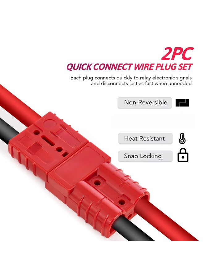 قطعتان من موصلات الأسلاك، طقم قابس حزمة أسلاك ٥٠ أمبير لكابلات قياس ٦ إلى ١٢، طقم فصل سريع للبطارية من ١٢ فولت إلى ٣٦ فولت للسيارات والدراجات والمركبات الرباعية والرافعات والمحركات والمزيد (الحجم: ١٧٥ أمبير). - Image 3