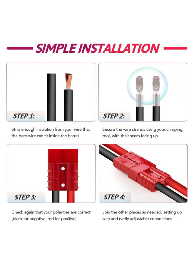 قطعتان من موصلات الأسلاك، طقم قابس حزمة أسلاك ٥٠ أمبير لكابلات قياس ٦ إلى ١٢، طقم فصل سريع للبطارية من ١٢ فولت إلى ٣٦ فولت للسيارات والدراجات والمركبات الرباعية والرافعات والمحركات والمزيد (الحجم: ١٧٥ أمبير). - Image 2