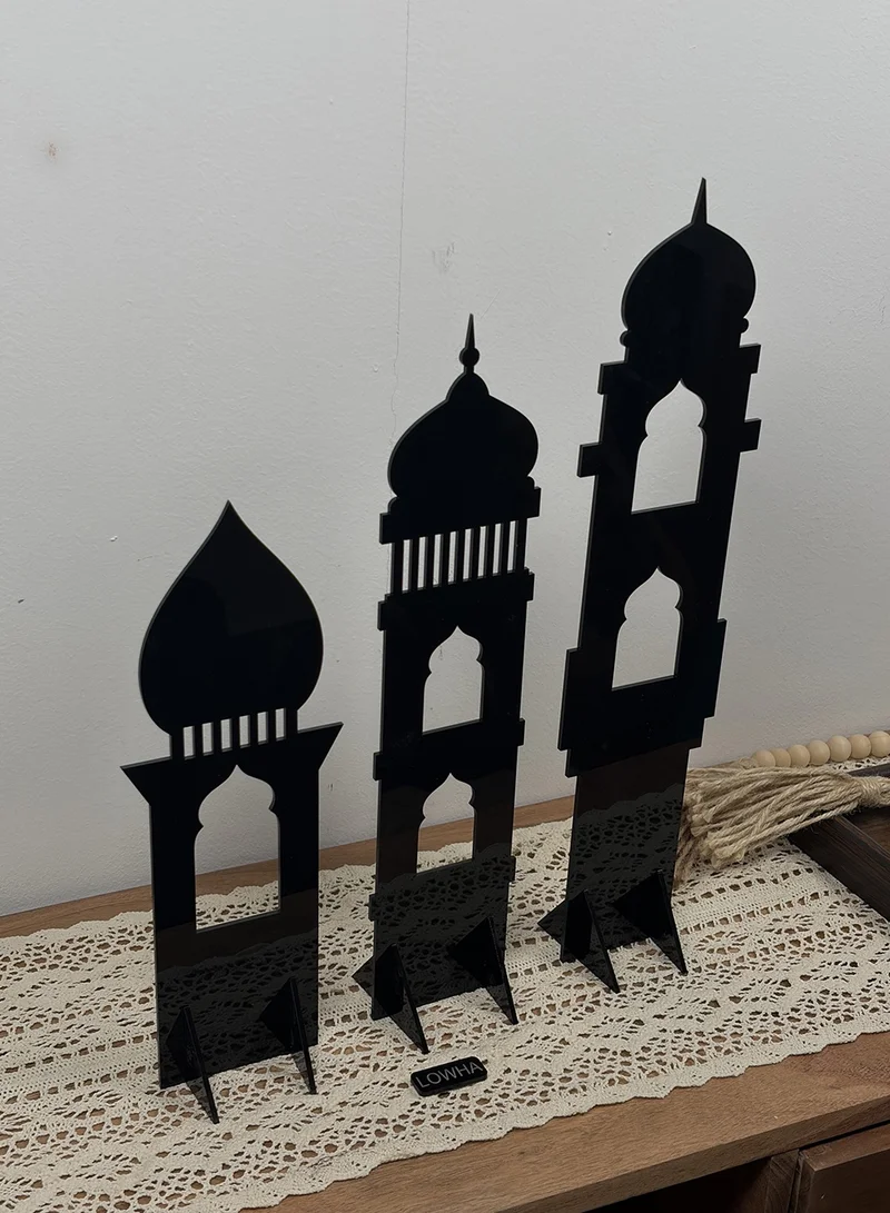 لوحة مجموعة من ثلاث قطع ستاند ديكورمن الأكريليك للاحتفال بشهر رمضان بتصاميم إسلامية