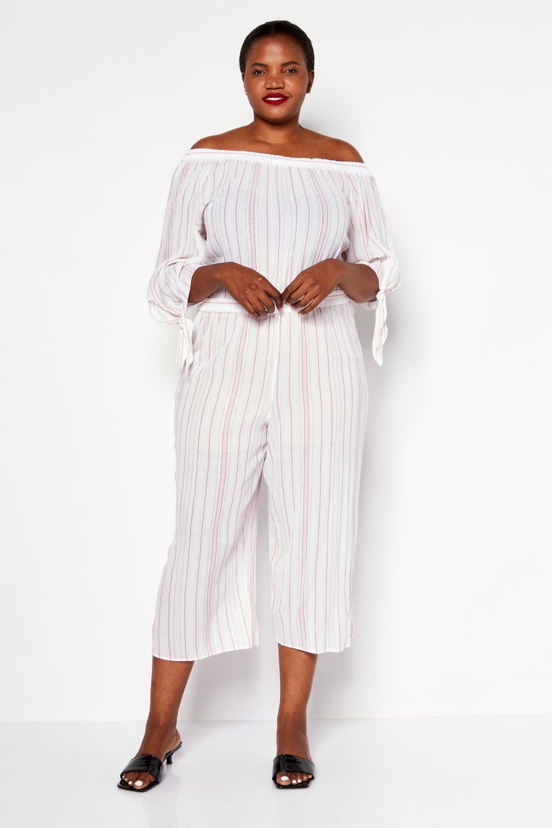 Michael Kors بدلة نسائية بلس سايز بأكتاف مكشوفة وأكمام طويلة، بيضاء - Image 2