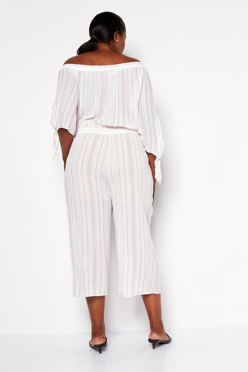 Michael Kors بدلة نسائية بلس سايز بأكتاف مكشوفة وأكمام طويلة، بيضاء - Image 4