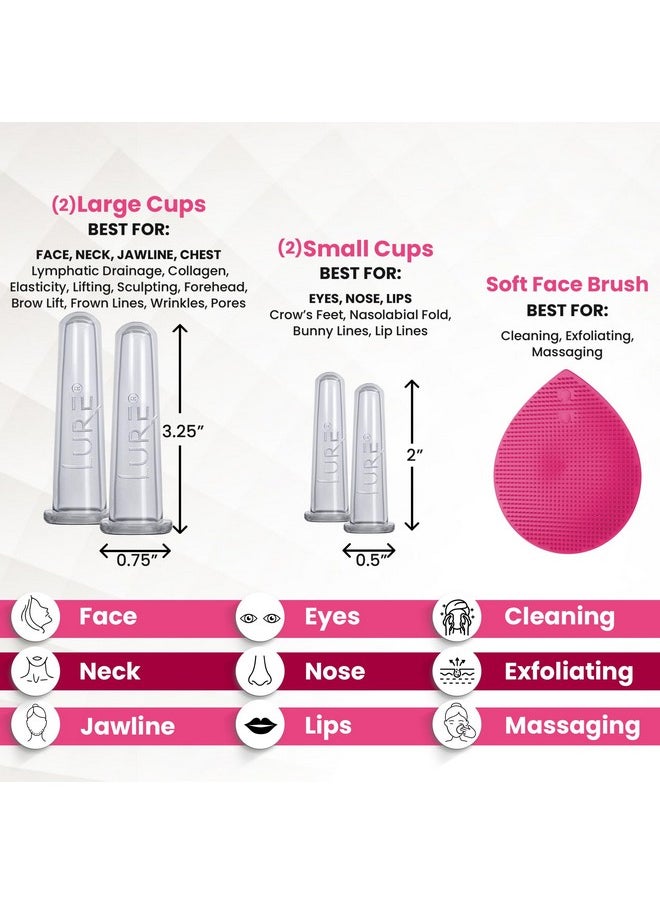 Lure Essentials LURE Essentials Glam Facial Cupping Set (5 pc) Face Eyes Lips Cupping Set with Brush Collagen Lymphatic Massage  - Image 5