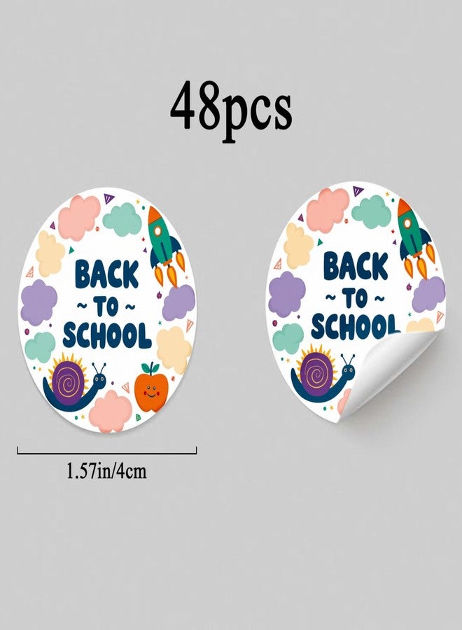 SLGIFT 48pcs Colorful Back to School Circular Stickers | Featuring Rocket, Snail, Apple, and Clouds Designs for Gift Packaging - Image 2