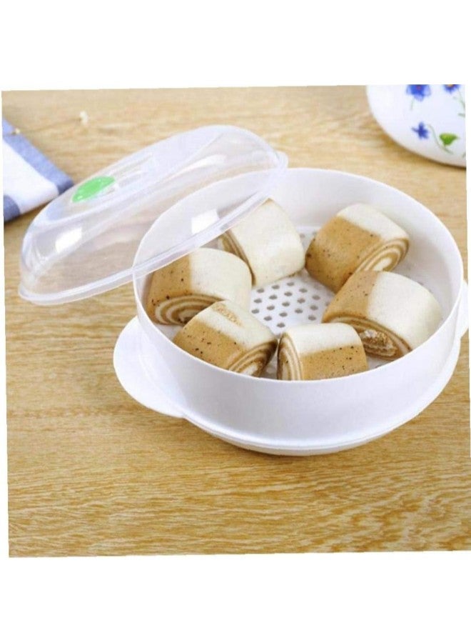 1pc Microwave Steamer Round Plastic Microwave Rice Vegetable Steamer Heatresistant Vegetable Rice Cooking Pot Singlelayer Oven Steamer  - Image 4
