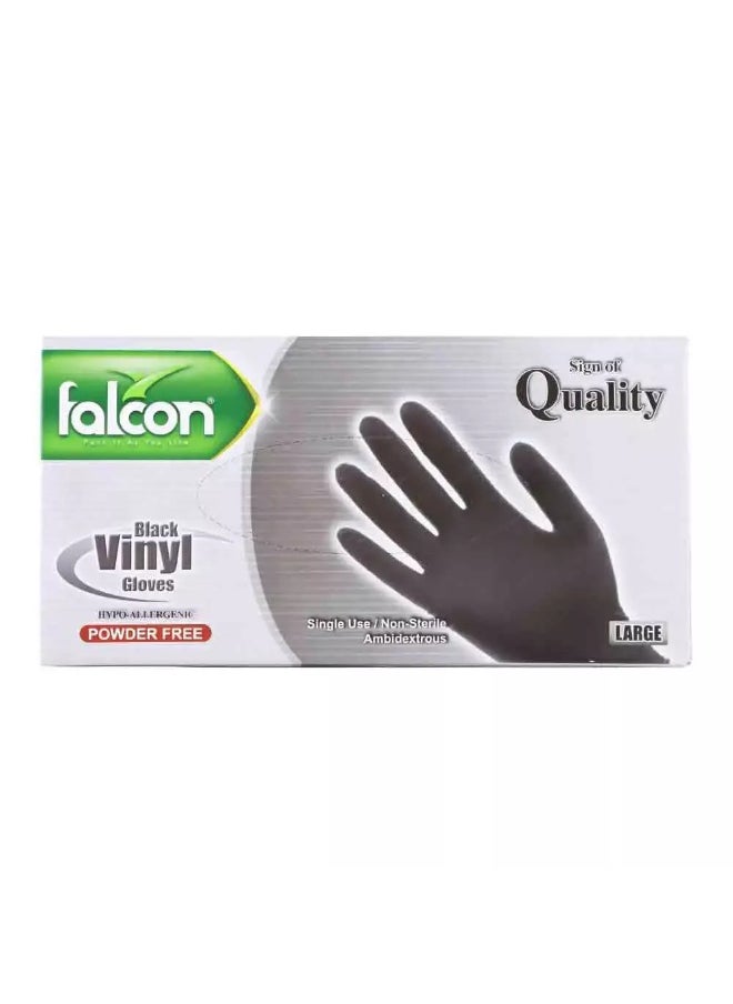 Falcon Falcon Black Vinyl Gloves, Powder Free & Single Use Gloves, Large Size - Box of 100 Gloves  - Image 1