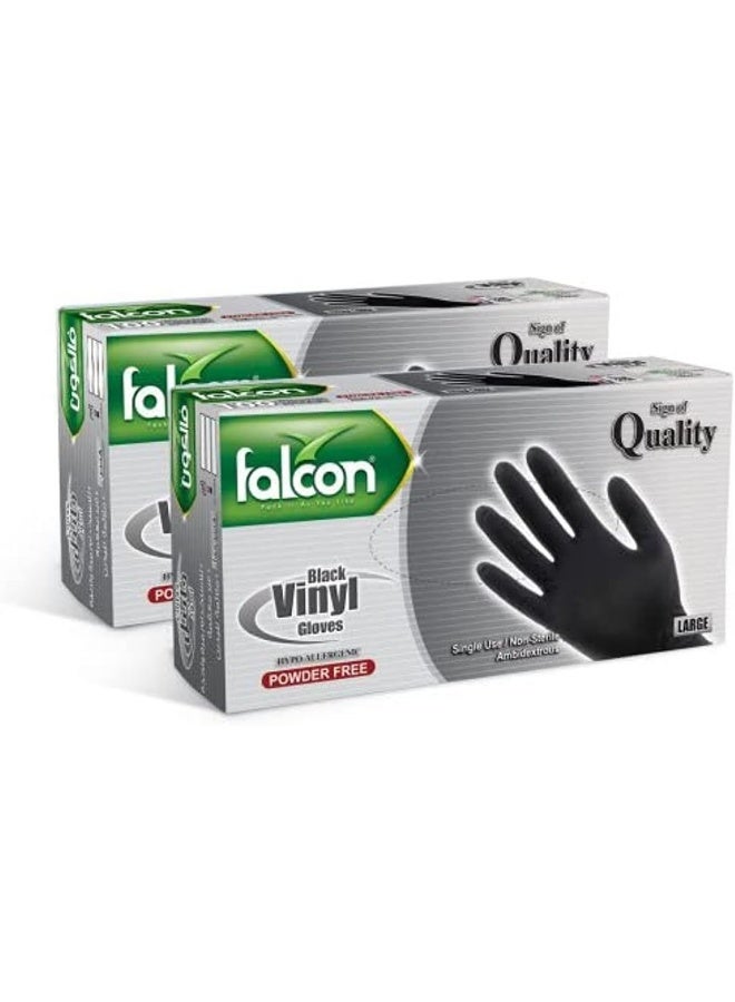 Falcon Falcon Vinyl Gloves - Black Powder Free Large (2 Packs x 100 Pieces)  - Image 1