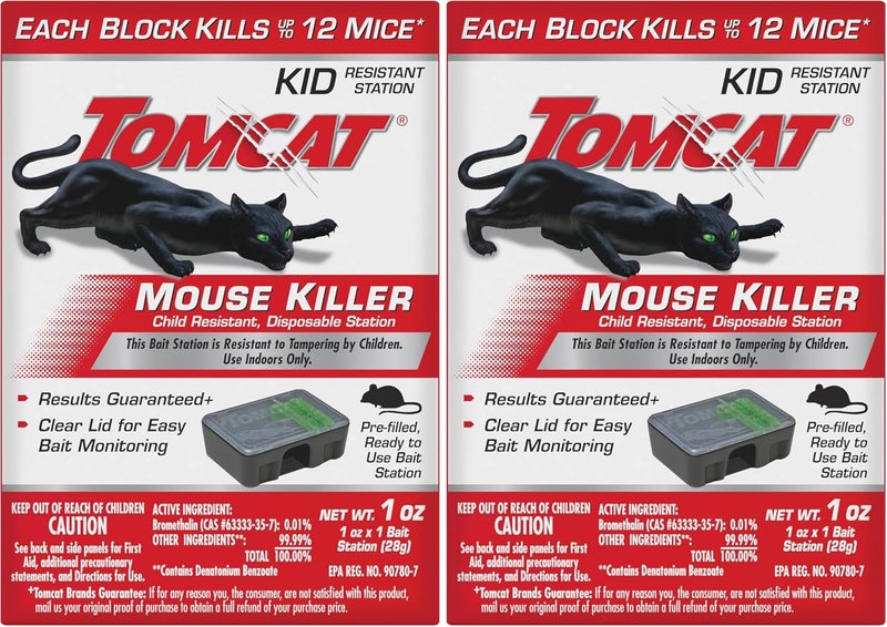 TOMCAT Mouse Killer Child Resistant, Disposable Station, 1 Pre-Filled Ready-to-Use Bait Station (Pack of 2) - Image 1