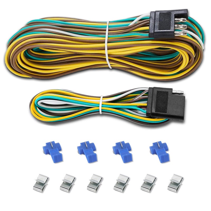 Gonice 25Ft 4 Pin Trailer Wiring Harness Extension Kit 4Way Flat Plug 5Wire Male 4Wire Female Connector with 18 Gauge White Ground - Image 3