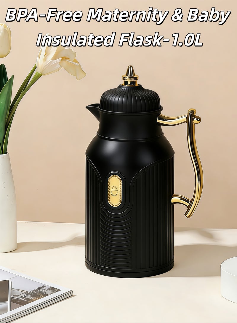 Thermos,1.0L large capacity,Vacuum double-wall glass liner,Silver-coated inner layer for enhanced insulation,BPA-free thick PP outer body,Food-grade glass inner bottle ,Hand-blown red glass liner, odor-free,Wide mouth for easy filling and cleaning,Leak-proof screw lid with silicone seal,Non-slip base,Suitable for pregnant women and infants - Image 1