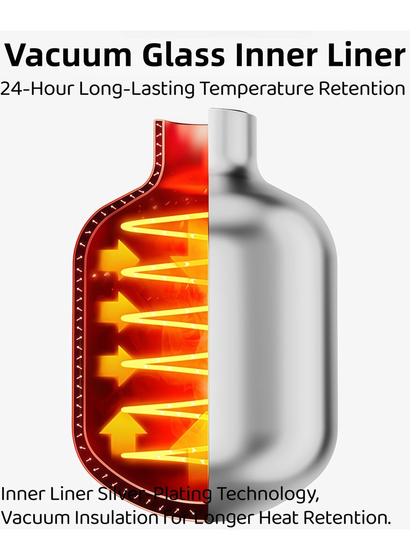 Thermos,1.0L large capacity,Vacuum double-wall glass liner,Silver-coated inner layer for enhanced insulation,BPA-free thick PP outer body,Food-grade glass inner bottle ,Hand-blown red glass liner, odor-free,Wide mouth for easy filling and cleaning,Leak-proof screw lid with silicone seal,Non-slip base,Suitable for pregnant women and infants - Image 5