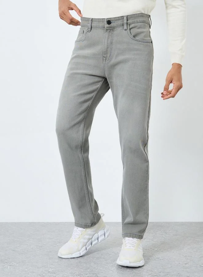 Styli Mid Rise Regular Fit Faded Jeans