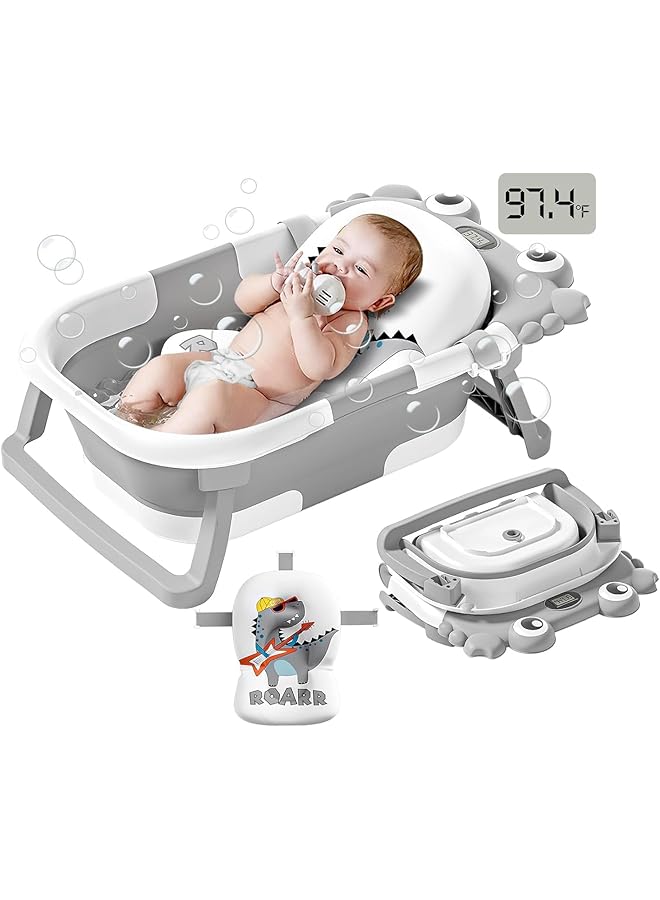 Collapsible Baby Bathtub Set For Infants To Toddler With Real Time Temp Monitor+Floating Cushion Applicable 0 36 Month Perfect Portable Travel Baby Tub For Newborns - Image 1