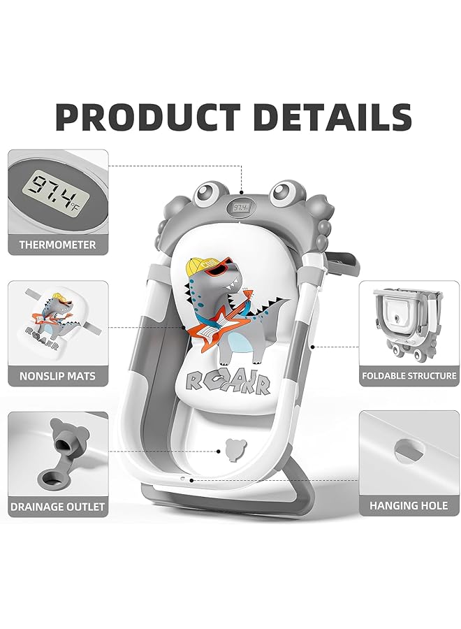 Collapsible Baby Bathtub Set For Infants To Toddler With Real Time Temp Monitor+Floating Cushion Applicable 0 36 Month Perfect Portable Travel Baby Tub For Newborns - Image 3