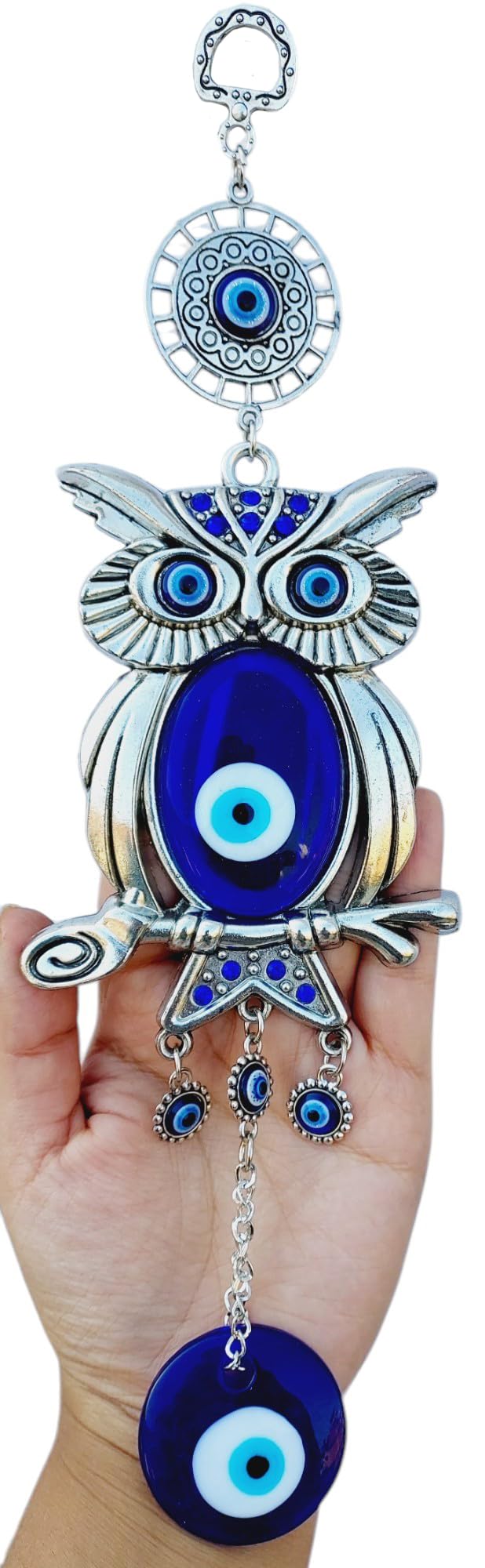 ARTISKRITI Metal Evil Eye Hanging Owl Nazar Battu for Home Entrance Door Decoration, Big Size, Housewarming Gifts, Blue - Image 2