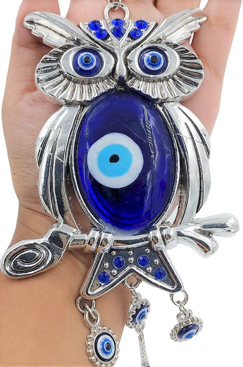 ARTISKRITI Metal Evil Eye Hanging Owl Nazar Battu for Home Entrance Door Decoration, Big Size, Housewarming Gifts, Blue - Image 3