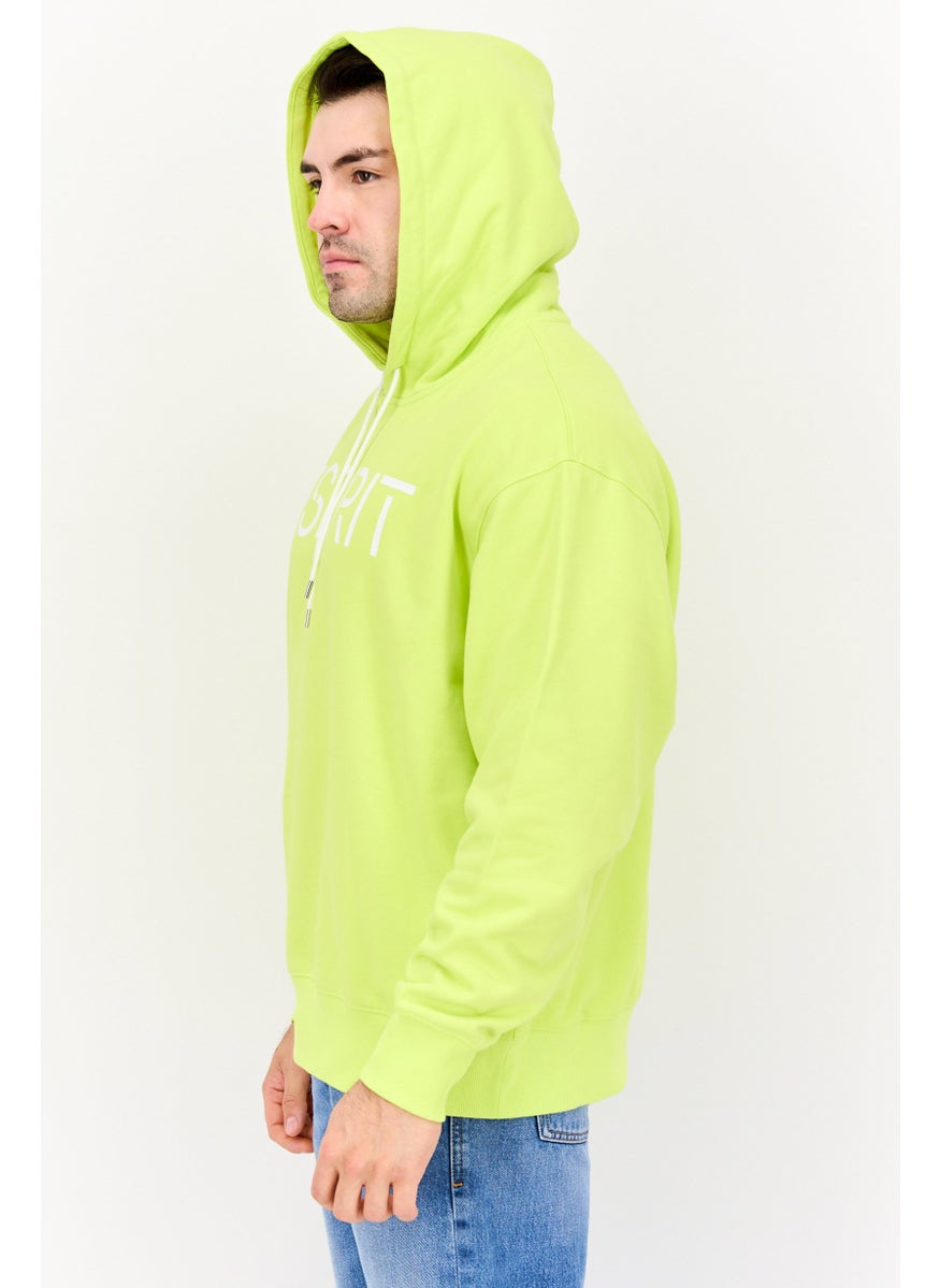 ESPRIT - Men Hood Neck Brand Logo Long Sleeves Hoodie, Lime Green - Image 1
