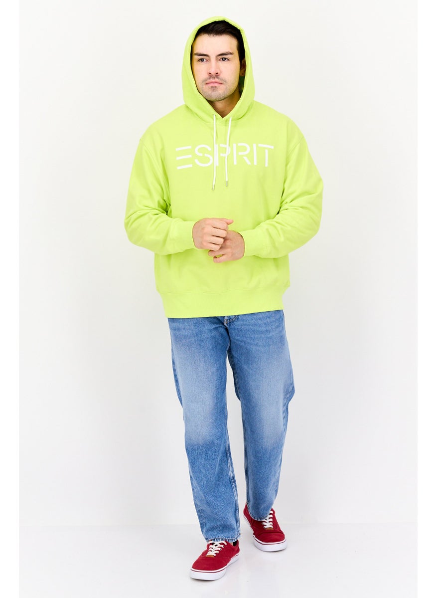 ESPRIT - Men Hood Neck Brand Logo Long Sleeves Hoodie, Lime Green - Image 1
