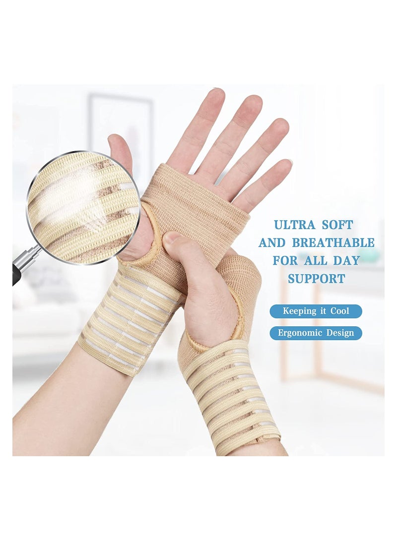 SOLARAE 2Pcs Wrist Brace Elastic Wrist Support with Strap Ideal for Sprains Injury or Sports Use with no Metal bar Support Without inhibiting Flexibility Left or Right Beige - Image 4