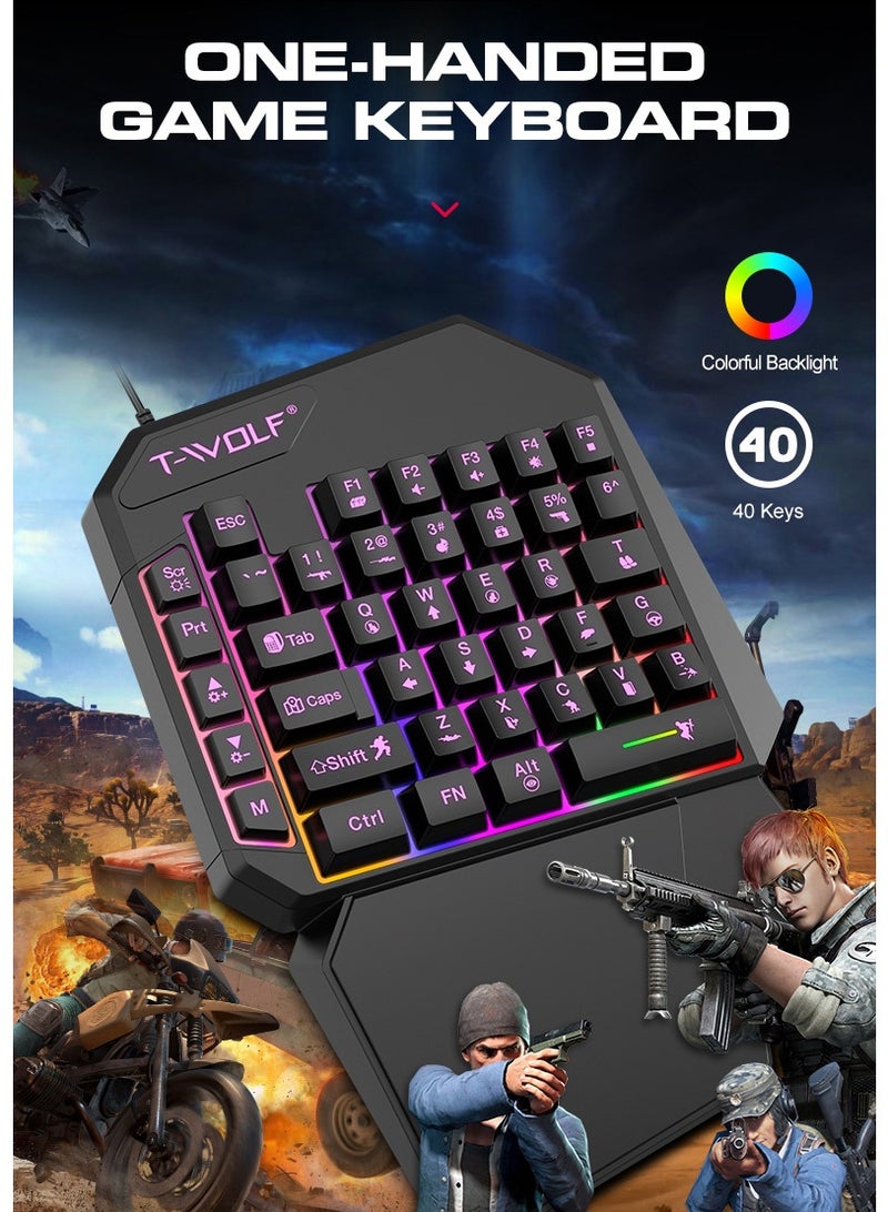 تي- وولف محول لوحة مفاتيح وماوس للألعاب 3 في 1 للهواتف المحمولة | لوحة مفاتيح ألعاب RGB بيد واحدة بـ 40 مفتاحًا + ماوس ألعاب احترافي | العب PUBG و COD و Free Fire على هاتفك بدون محاكي | طقم من 3 قطع - Image 2
