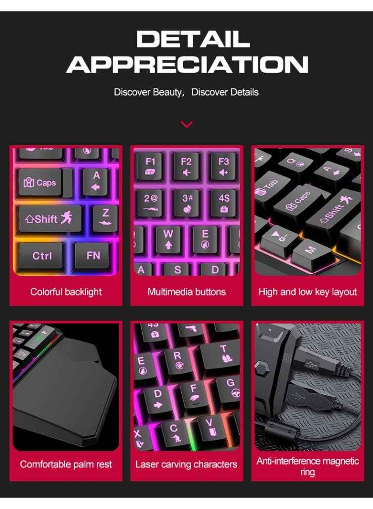 تي- وولف محول لوحة مفاتيح وماوس للألعاب 3 في 1 للهواتف المحمولة | لوحة مفاتيح ألعاب RGB بيد واحدة بـ 40 مفتاحًا + ماوس ألعاب احترافي | العب PUBG و COD و Free Fire على هاتفك بدون محاكي | طقم من 3 قطع - Image 5