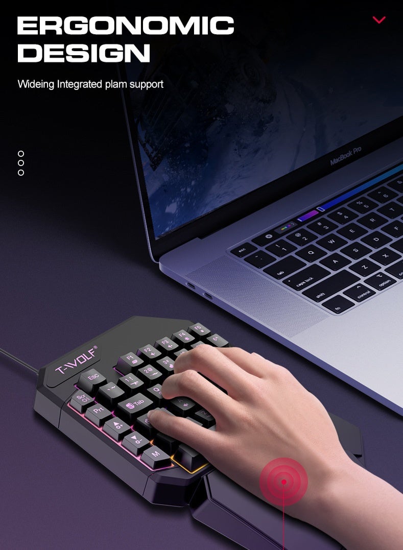 تي- وولف محول لوحة مفاتيح وماوس للألعاب 3 في 1 للهواتف المحمولة | لوحة مفاتيح ألعاب RGB بيد واحدة بـ 40 مفتاحًا + ماوس ألعاب احترافي | العب PUBG و COD و Free Fire على هاتفك بدون محاكي | طقم من 3 قطع - Image 4