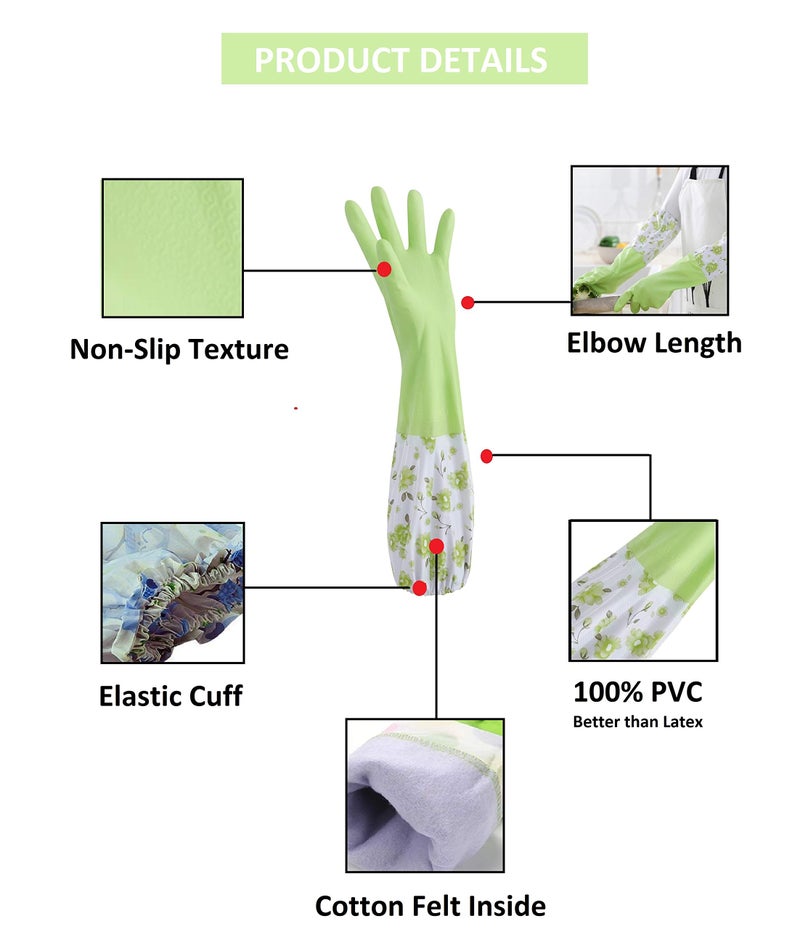 Giffy Reusable Winter Double Layer Thickening/Inner Cotton Lining, Elbow Length, PVC Kitchen Dish-washing Cleaning Gloves for Winters, Pack of 1, Multicolor - Image 2