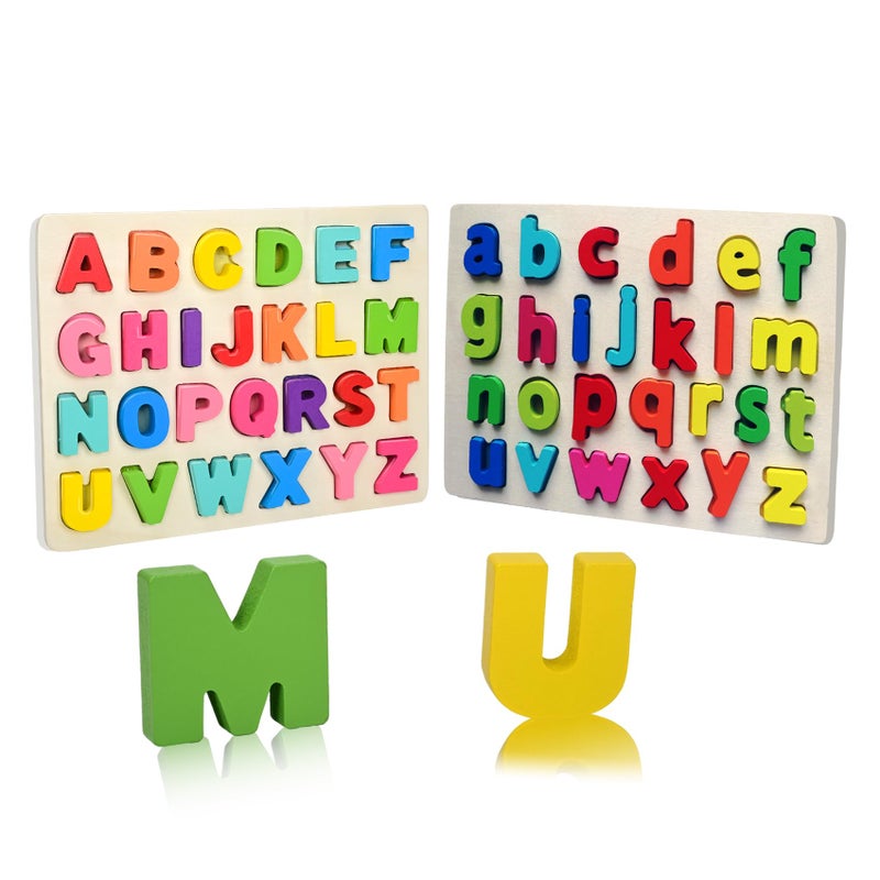 ScienSta Uppercase and Lowercase Letters Wooden Puzzles for Toddlers Wooden ABC Alphabet Puzzles Toddler Learning Puzzle Toys for Kids 15 2 in 1 Early Education Letter for Boys Grils 15 Years Old - Image 2