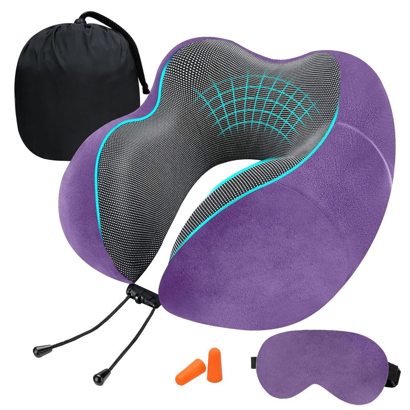 GREELI Premium Memory Foam Luxury Travel Neck Rest Pillow with Super Soft Removable Cover, Multipurpose Comfortable Travel Pillow for Men and Women (Lavender Combo) - Image 1
