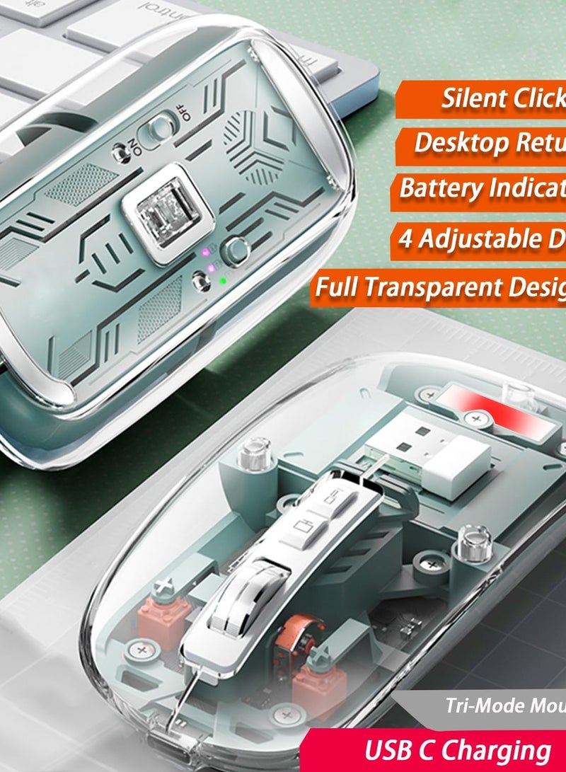 KASTWAVE Wireless Bluetooth Mouse, Tri-Mode (BT1+BT2+2.4G) USB C Rechargeable Computer Mouse, Full Transparent Portable Silent Mouse with USB Receiver for Laptop - Image 2