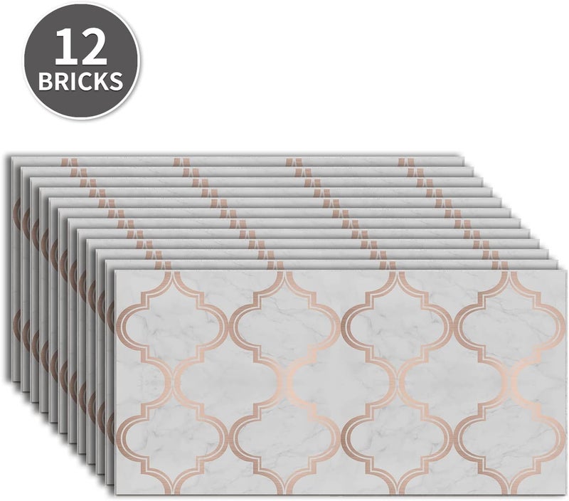 Alwayspon Vinyl Floor Wall Tile Sticker, Non-slip Sticky Back Tile Decals for Kitchen Bathroom Self-adhesive Peel and Stick PVC Floor Sticker DIY, Grey Gold Line Marble Lantern, 30cmX15cm X12Pcs Set - Image 2