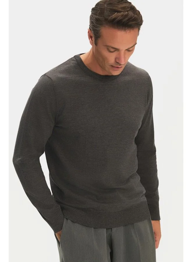 JUNE June Men Regular Fit Crew Neck Basic Knitwear Sweater Anthracite
