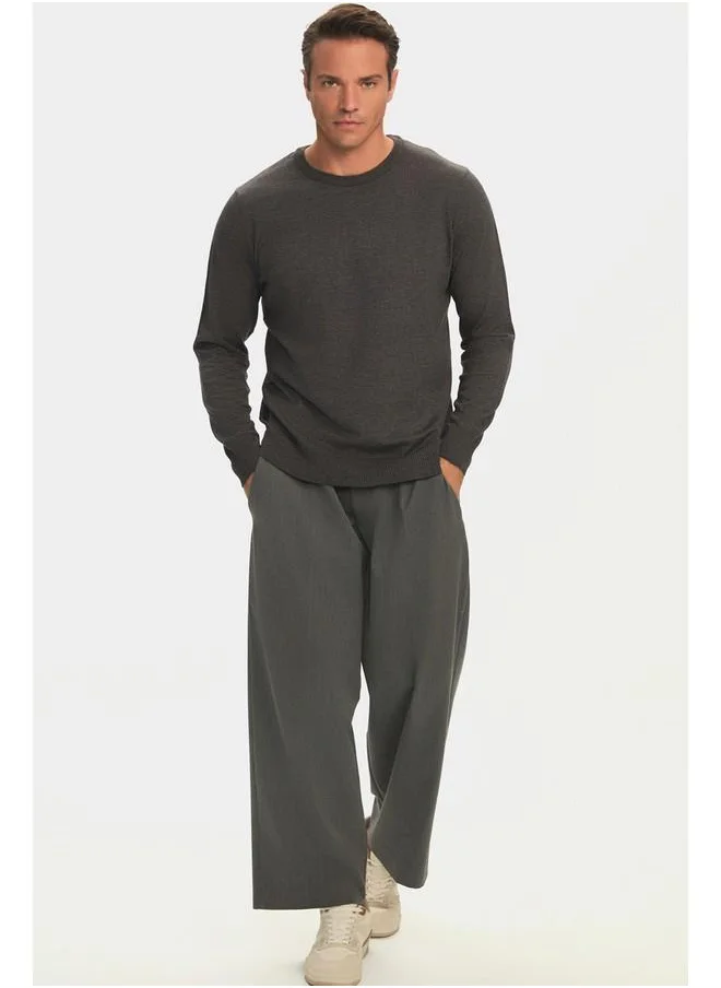 جون June Men Regular Fit Crew Neck Basic Knitwear Sweater Anthracite