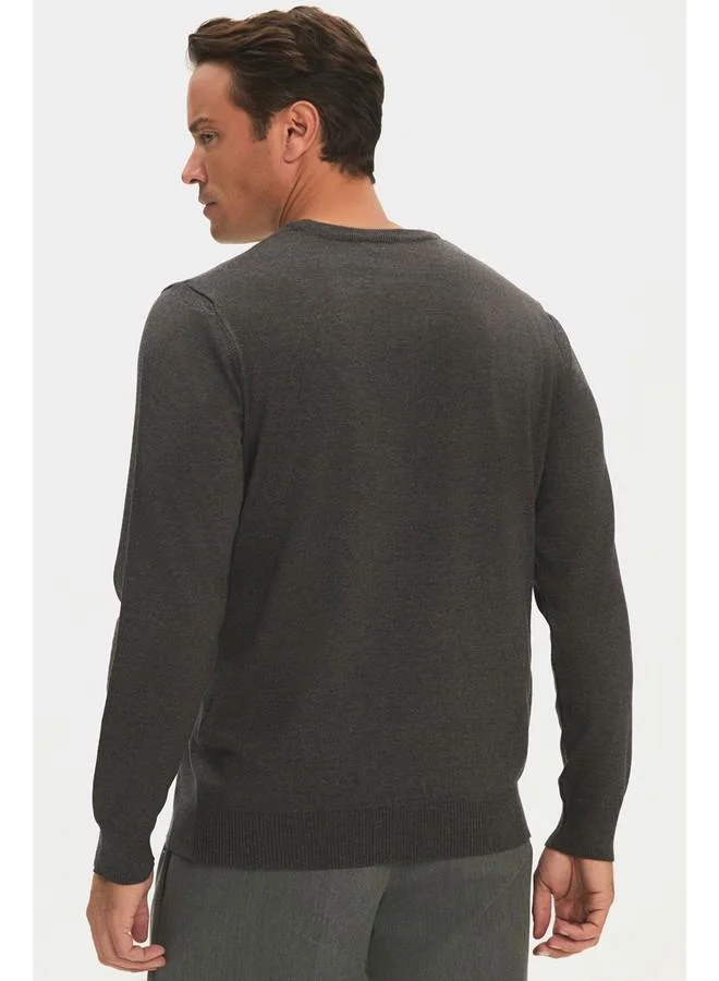 JUNE June Men Regular Fit Crew Neck Basic Knitwear Sweater Anthracite